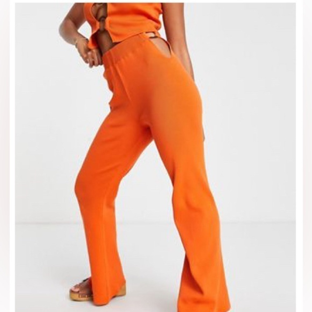 ASOS DESIGN Knit Pants with Ring Waist Detail - Orange, US Size 12